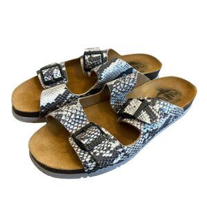 Plakton Double Strap Slip-On Sandals Slides Snake Textured Size 38 7.5 Women's